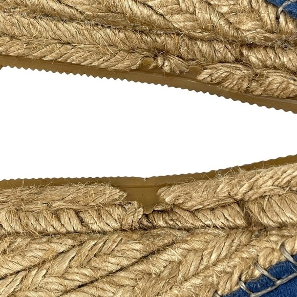 FABIOLAS PEEP TOE BLUE LEATHER SLINGBACK JUTE WRAPPED WEDGE ESPADRILLE SANDAL - Picture 9 of 12